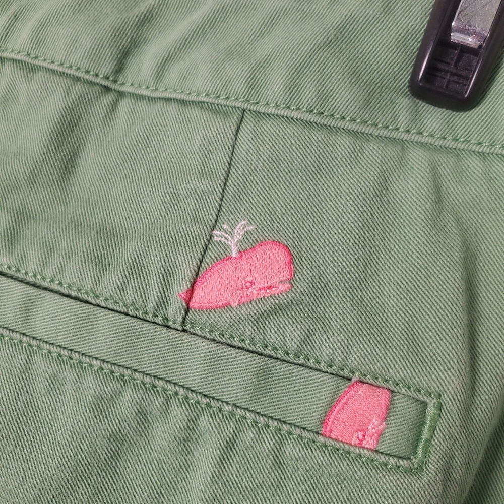 J Crew Vintage Whale Chino Crop Pants Favorite Fit Green Cotton Pink Embroidery - Picture 4 of 13